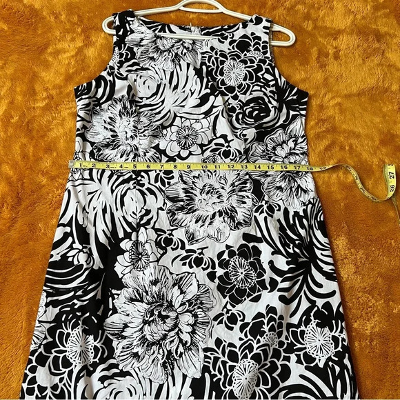 KARIN STEVENS Women Dress 12 Floral Black White Slip Preppy Sheath Cotton Modest - Picture 13 of 17